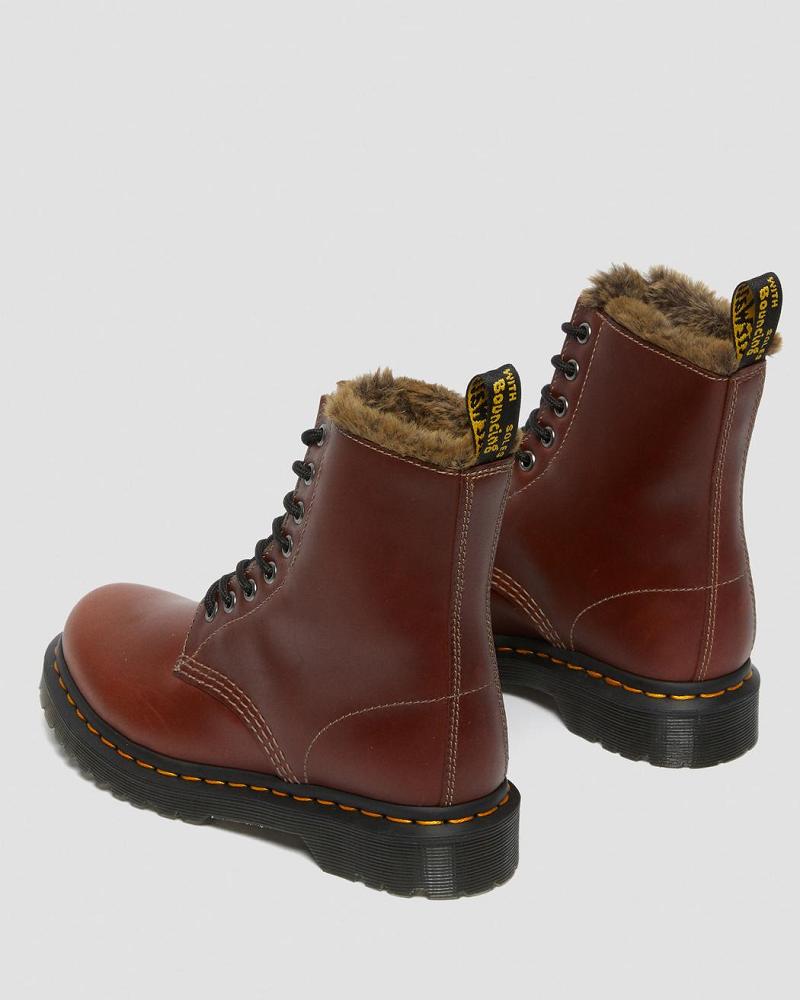 Brown Women's Dr Martens 1460 Serena Faux Fur Lined Lace Up Boots | CA 200XYU